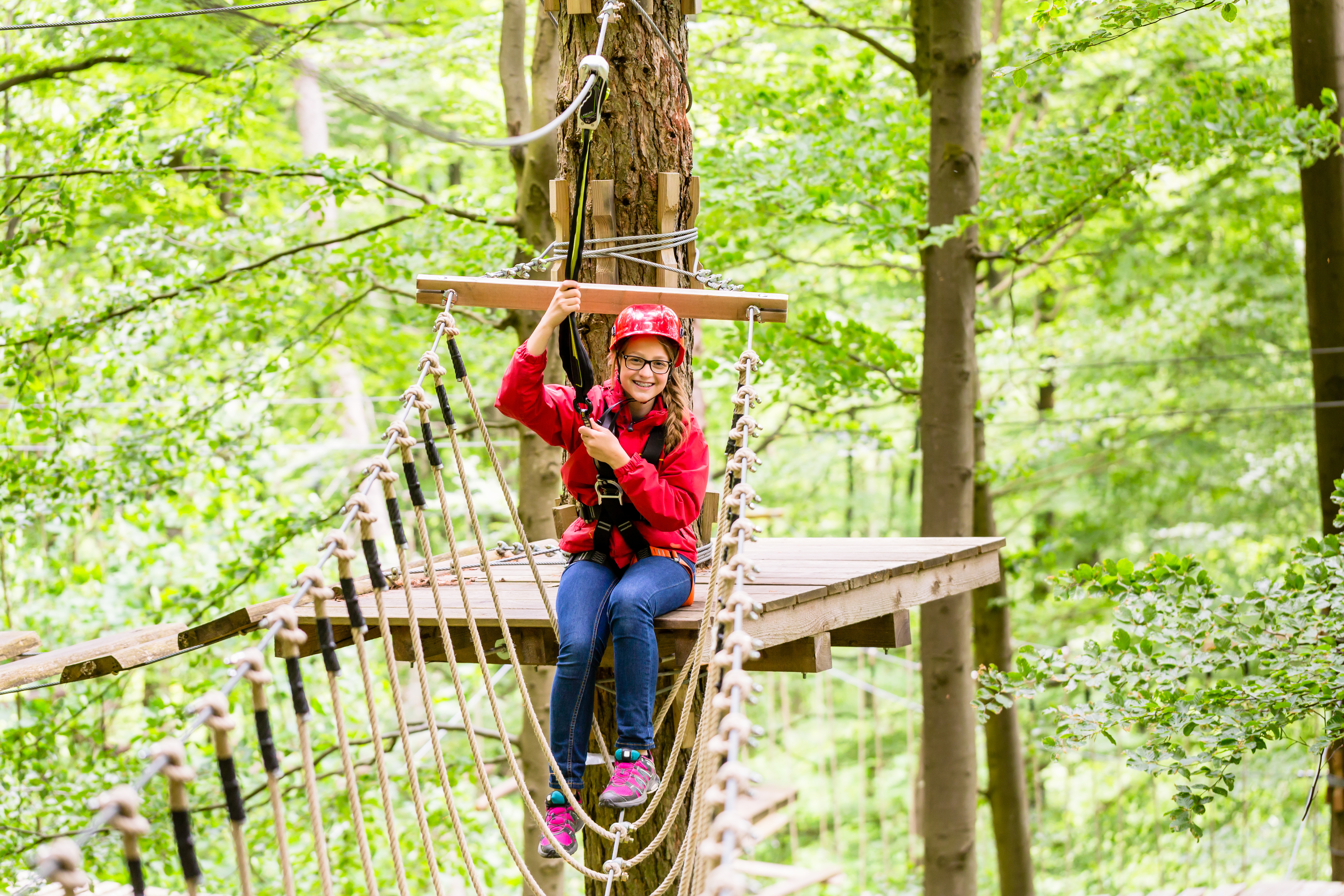 girl on aerial bridge