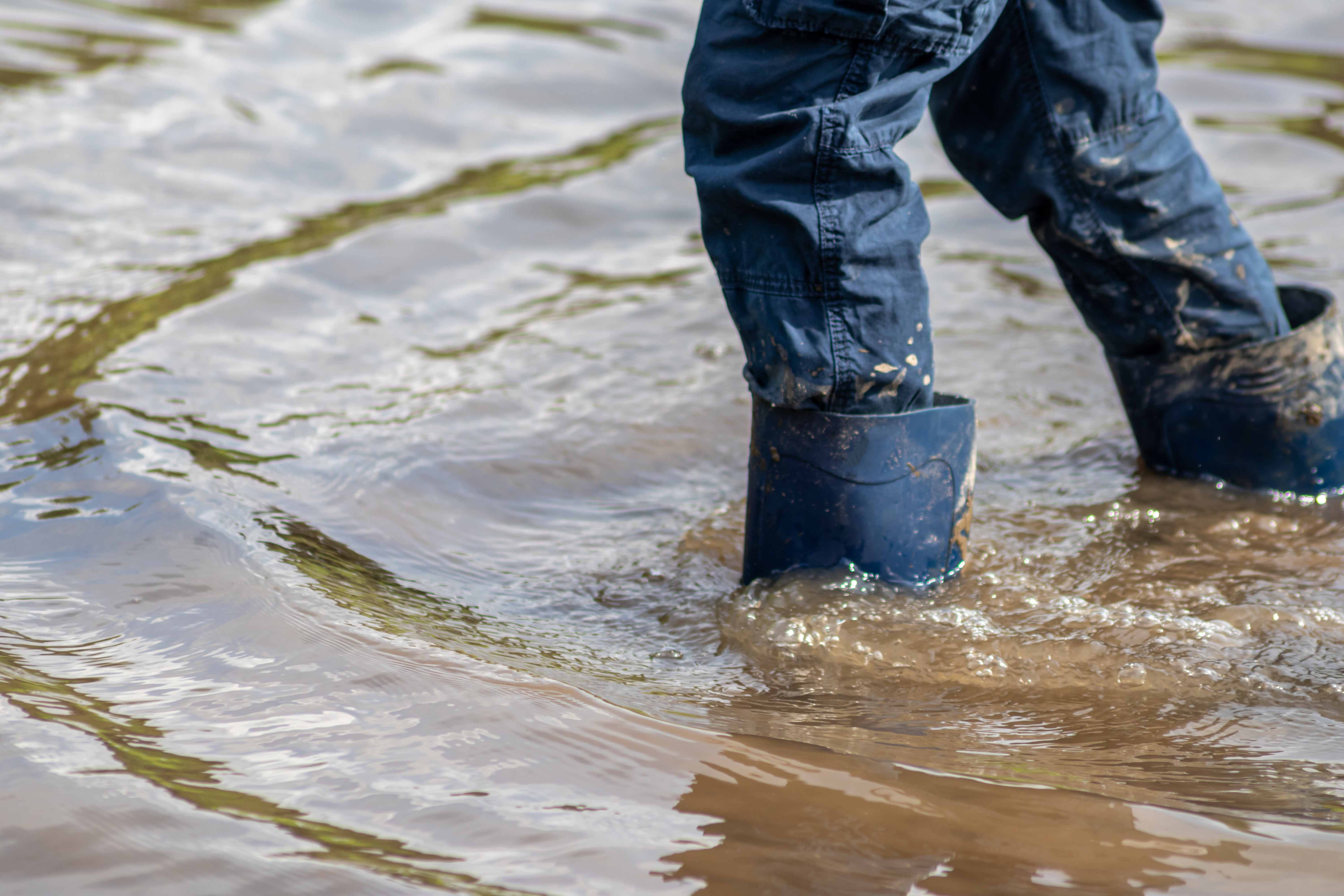 child's feet wading in water