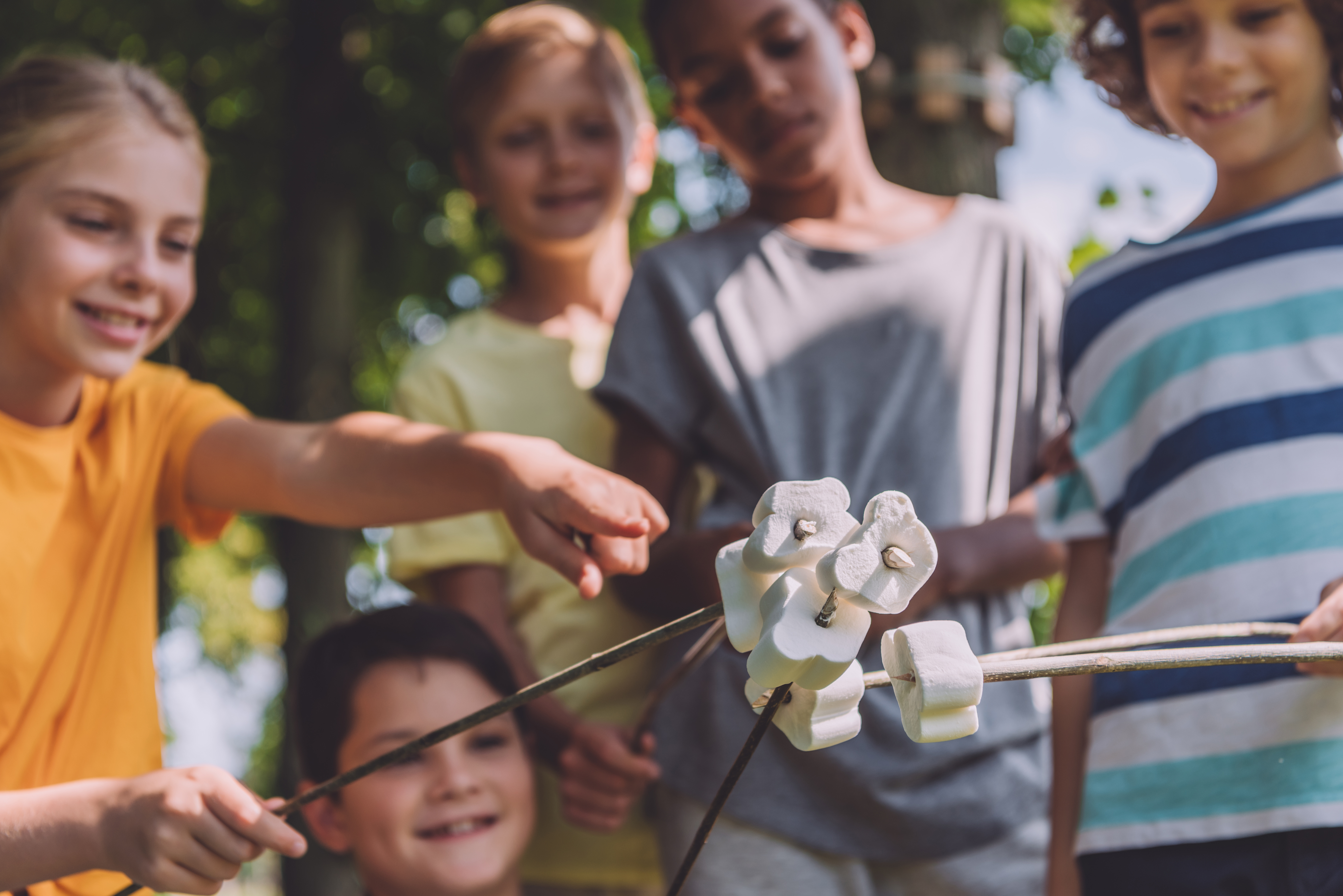kids roast marshmallows together