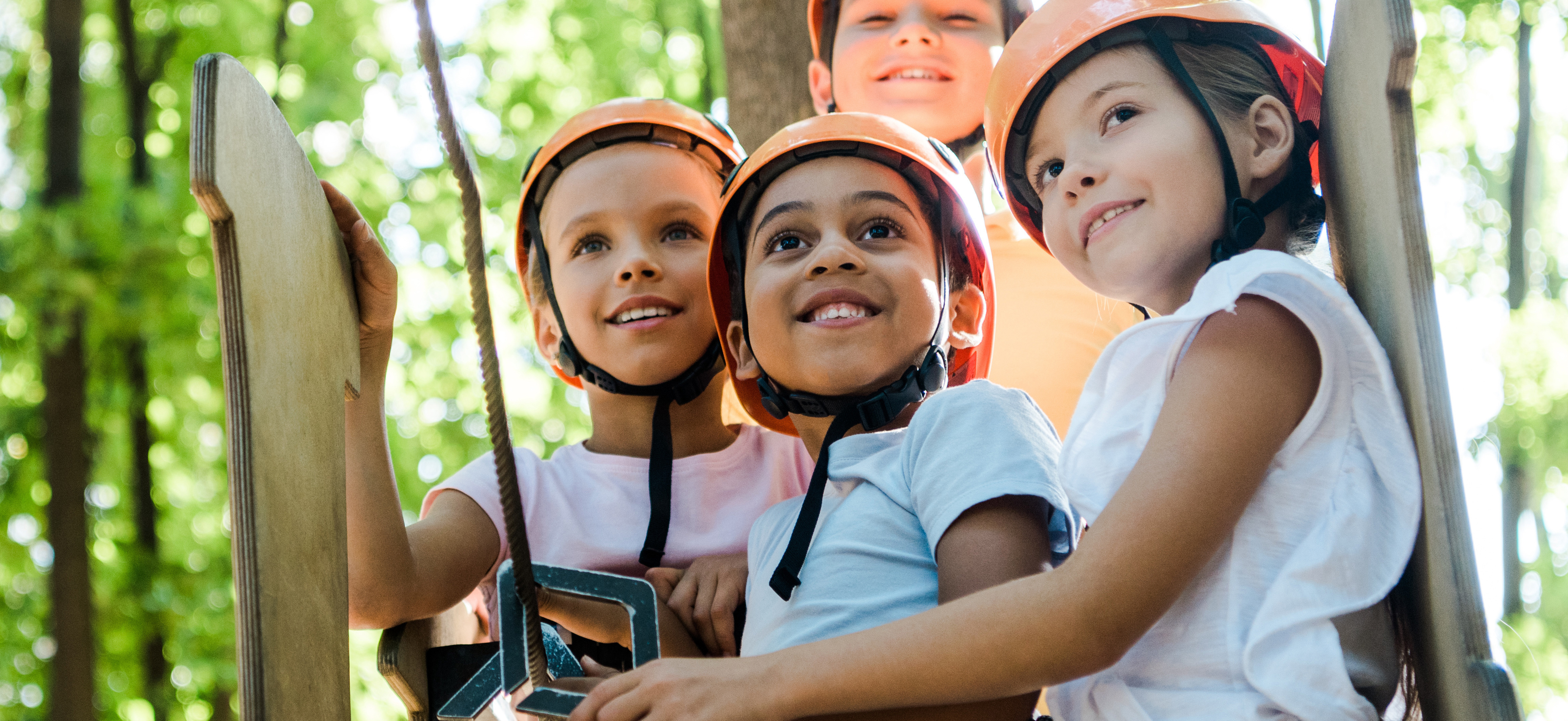a group of children on a camp ropes course
