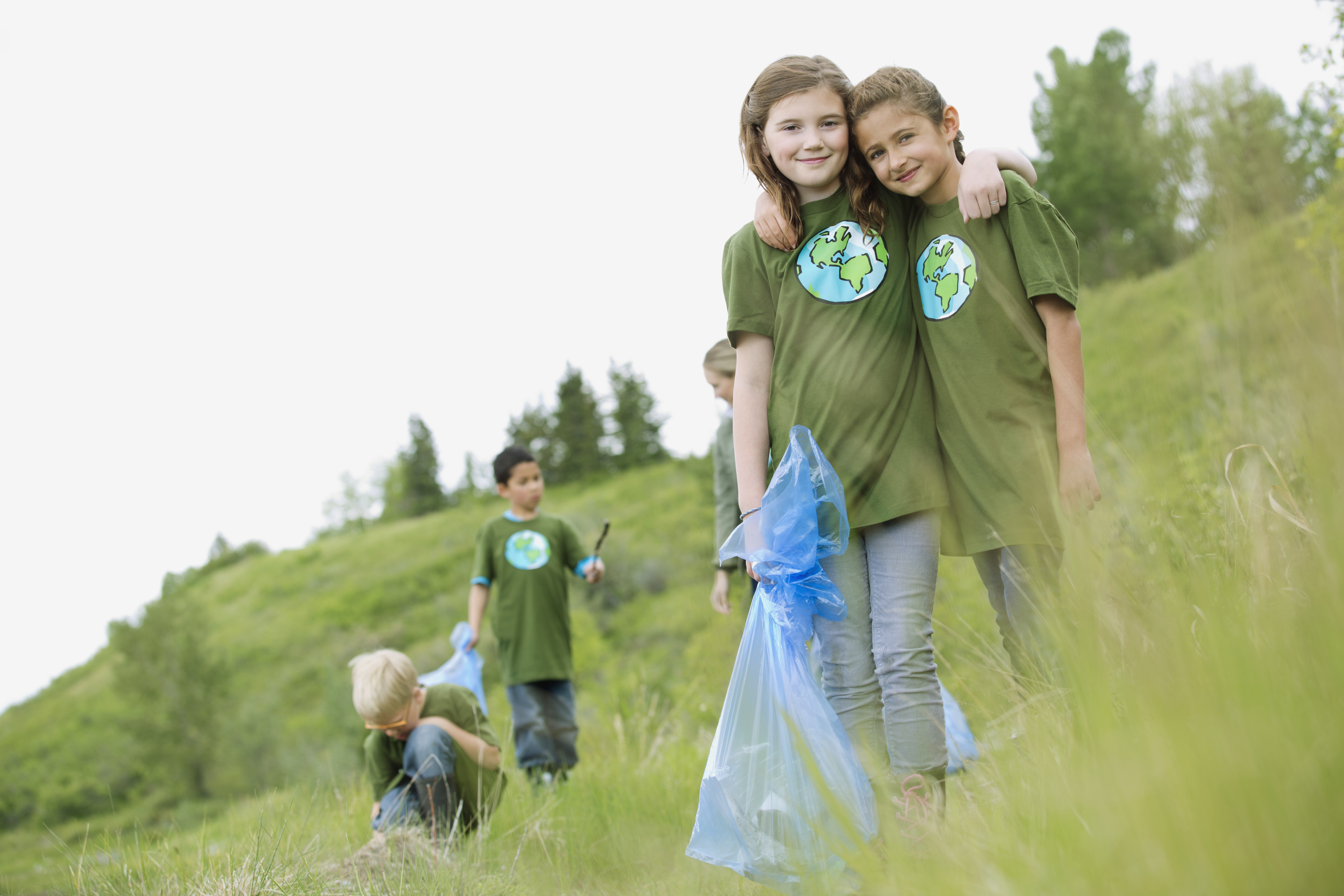 kids at a park clean-up