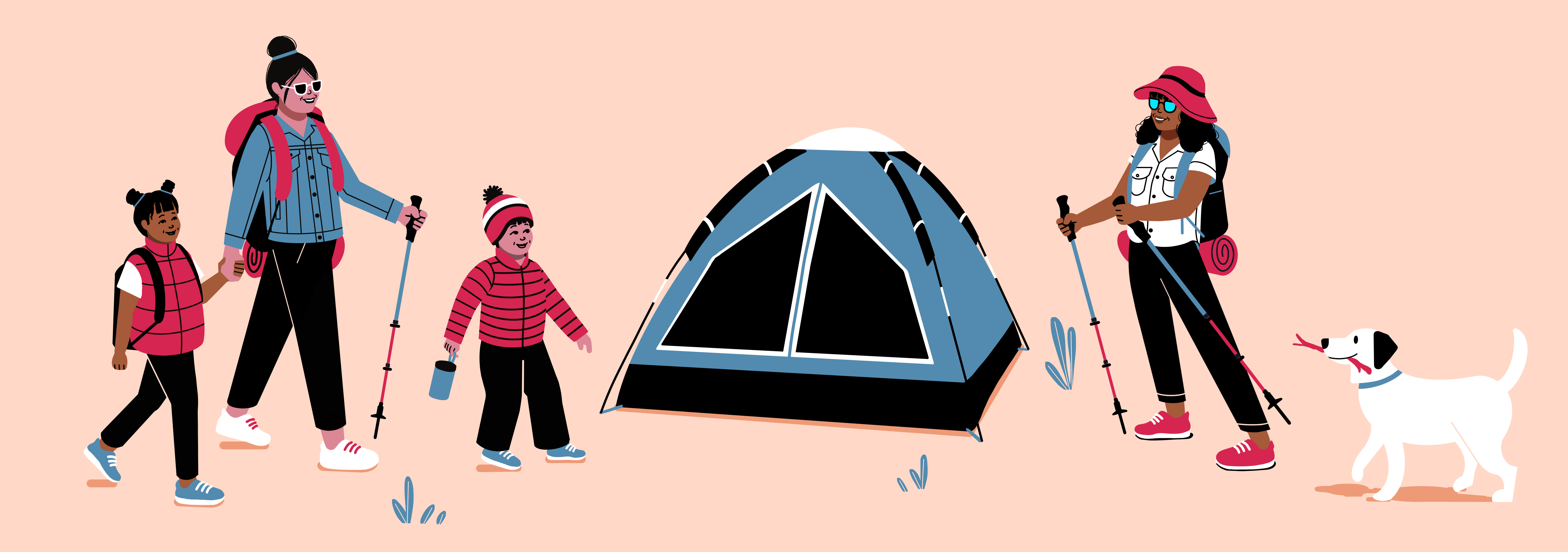 graphic of two women camping with kids